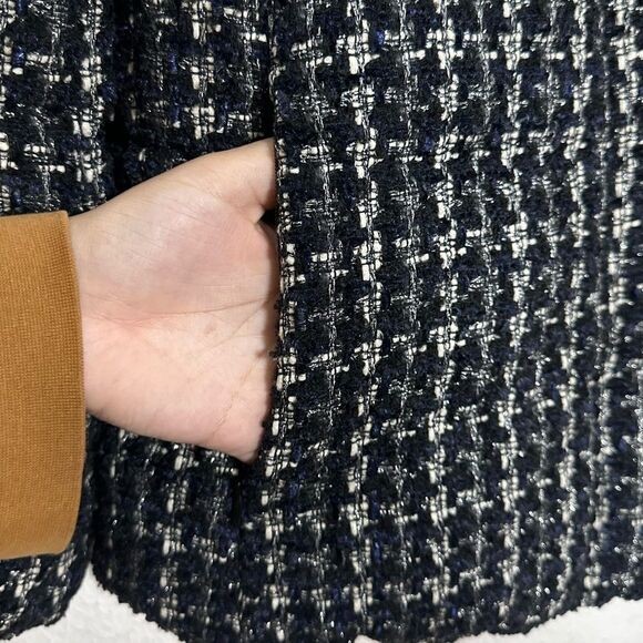 Ann Taylor Navy Silver and White Houndstooth Puffer Jacket Large Petite - Picture 4 of 9